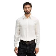 Armani Exchange men shirt crisp white long-sleeved button-down with subtle vertical ribbed texture
