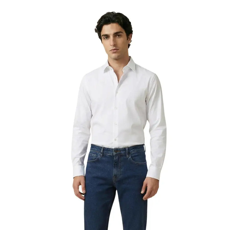 Armani Exchange men shirt white long-sleeved dress shirt with classic collar and button-down front