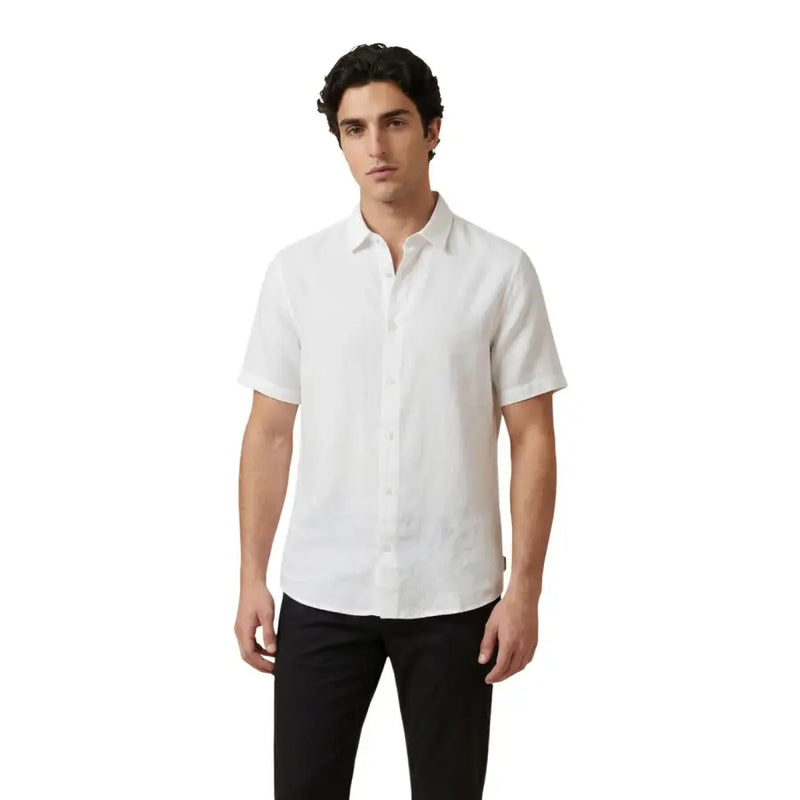 Armani Exchange men shirt white short-sleeved button-down made of lightweight textured fabric