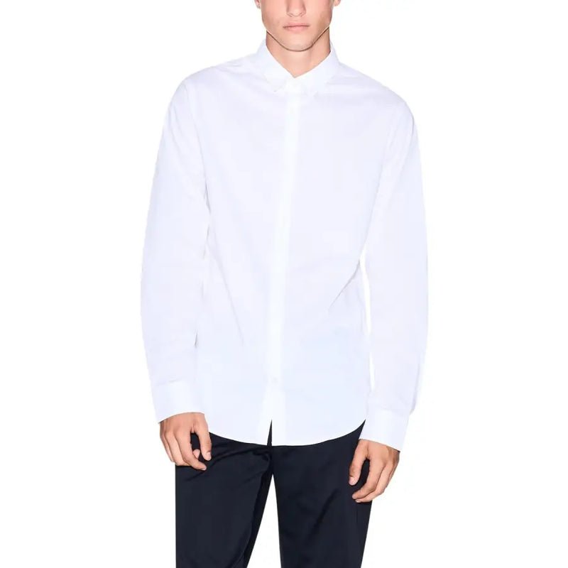 Armani Exchange men shirt white long-sleeved button-down with classic collar and tailored fit in cotton fabric