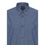 Armani Exchange men shirt blue heathered cotton button-down with subtle a x branding on chest and collar