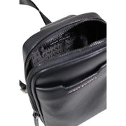 Armani Exchange men shoulder bag in black polyester with textured leather crossbody design and zipper closure