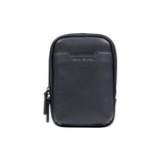 Armani Exchange men shoulder bag black textured leather with subtle embossed logo and polyester detailing