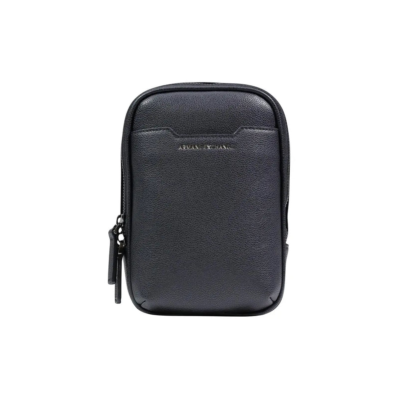 Armani Exchange men shoulder bag black textured leather with subtle embossed logo and polyester detailing