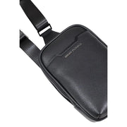 Armani Exchange men shoulder bag black textured leather crossbody with minimalist design and embossed logo
