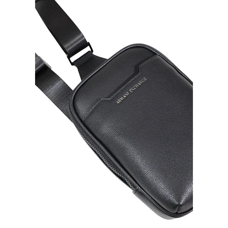 Armani Exchange men shoulder bag black textured leather crossbody with minimalist design and embossed logo