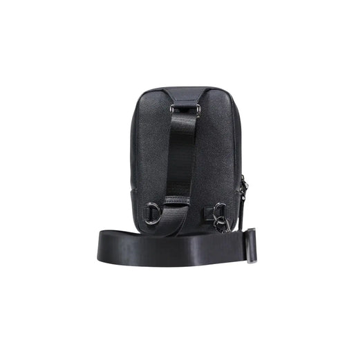 Armani Exchange Schwarze Herren-Schultertasche aus genarbtem Leder, Crossbody-Bag mit verstellbarem Riemen und Metallbeschlägen, 15 x 20 x 6 cm
