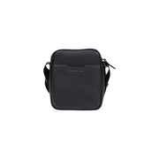 Armani Exchange men shoulder bag in black textured leather with subtle front logo and polyester detailing
