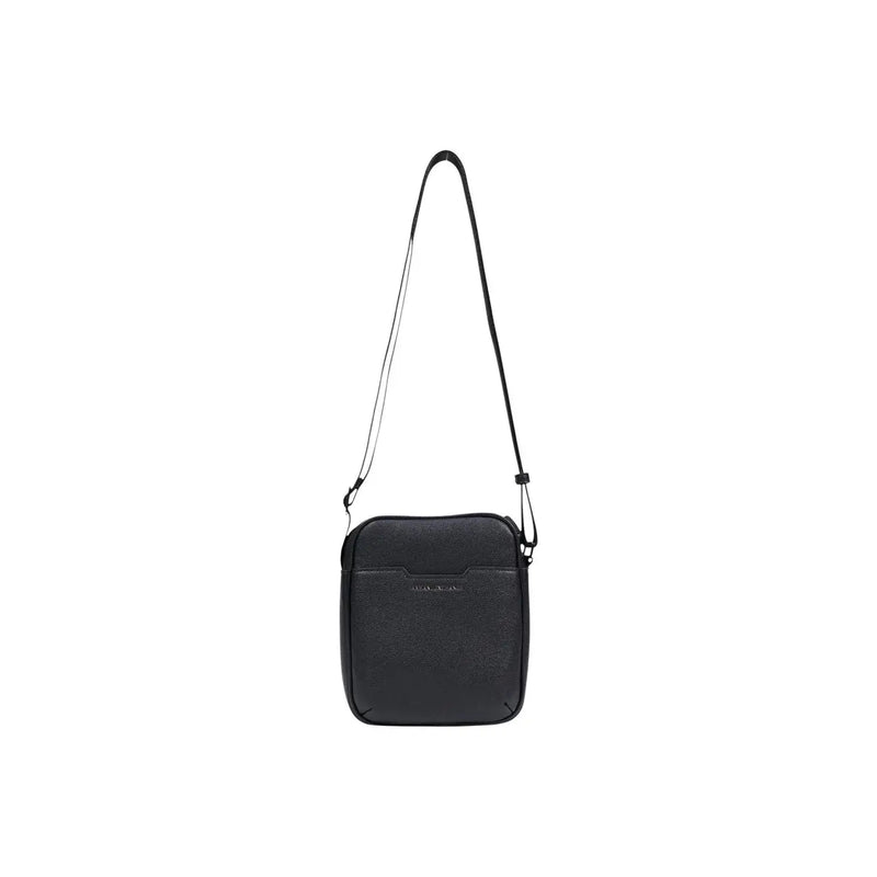 Armani Exchange men shoulder bag in black textured leather with sleek minimalist design and adjustable crossbody strap