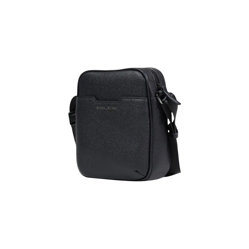 Armani Exchange men shoulder bag black polyester with black textured leather crossbody design and adjustable strap
