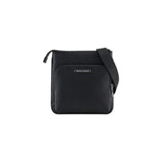 Armani Exchange men shoulder bag black polyester 21x22x3 with textured leather and silver-tone hardware crossbody design