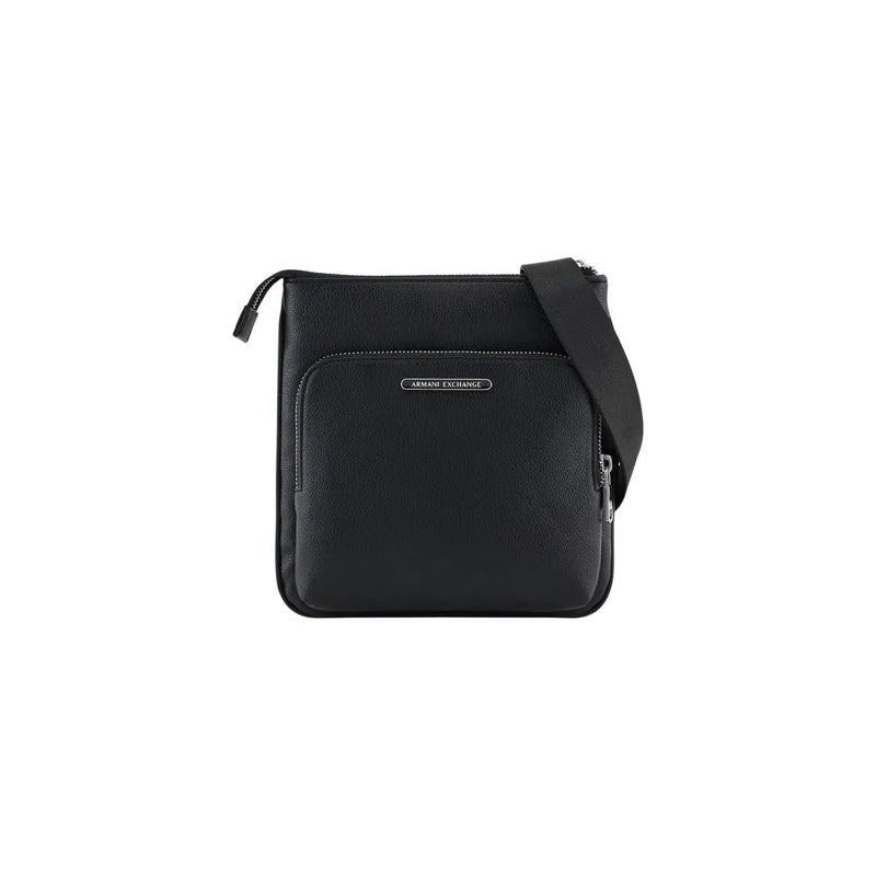 Armani Exchange men shoulder bag black polyester 21x22x3 with textured leather and silver-tone hardware crossbody design