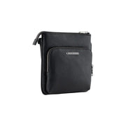 Armani Exchange men shoulder bag in black polyester with textured leather, silver zippers, and minimalist design 21x22x3 cm