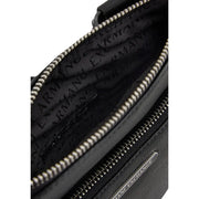 Armani Exchange men shoulder bag black polyester with textured leather crossbody design and silver-toned zippers