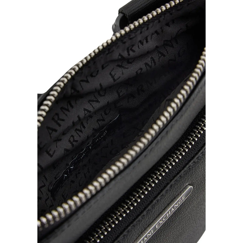 Armani Exchange men shoulder bag black polyester with textured leather crossbody design and silver-toned zippers