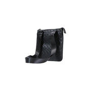 Armani Exchange men shoulder bag in black polyester with a woven pattern and adjustable leather crossbody strap