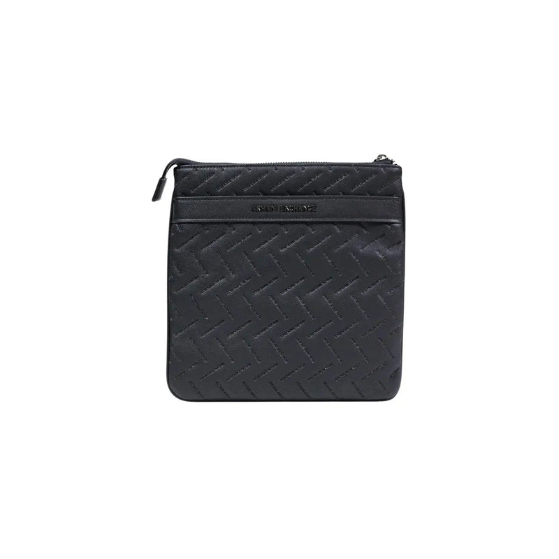 Armani Exchange men shoulder bag black quilted leather crossbody with subtle woven texture and embossed logo polyester