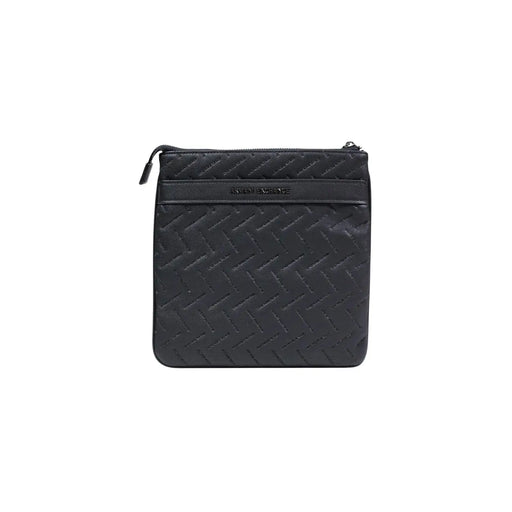Armani Exchange Schwarze Herren-Schultertasche aus gestepptem Leder, Crossbody-Tasche mit dezenter Webstruktur und geprägtem Logo, Polyester