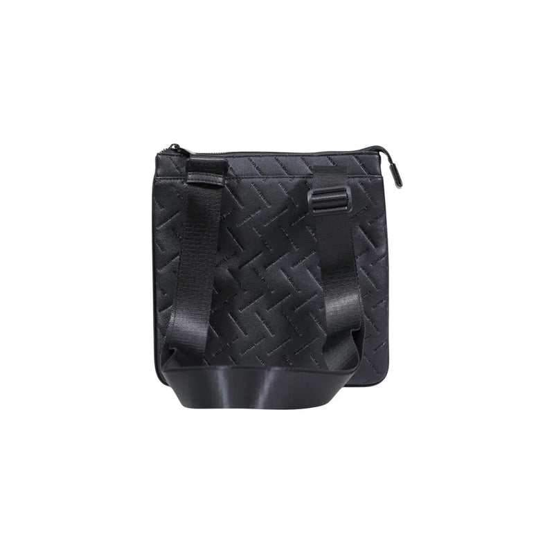 Armani Exchange men shoulder bag black woven leather crossbody with sleek textured pattern and adjustable strap