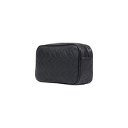 Black leather toiletry bag with textured herringbone pattern and zipper closure for Armani Exchange men shoulder bag