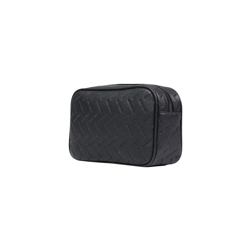 Black leather toiletry bag with textured herringbone pattern and zipper closure for Armani Exchange men shoulder bag