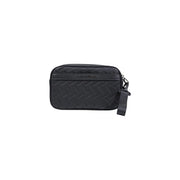 Armani Exchange men shoulder bag black polyester with black quilted wristlet woven texture and zipper closure