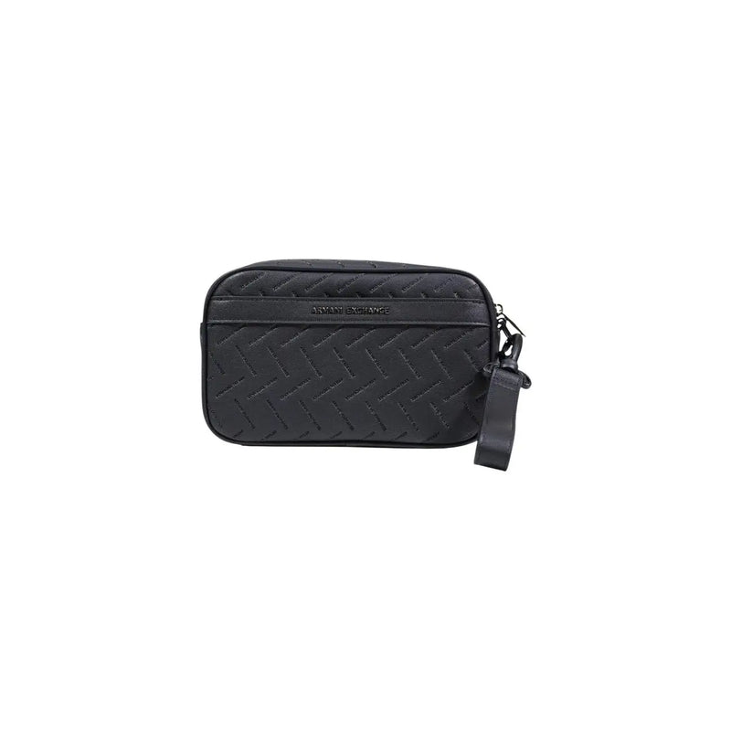 Armani Exchange men shoulder bag black polyester with black quilted wristlet woven texture and zipper closure