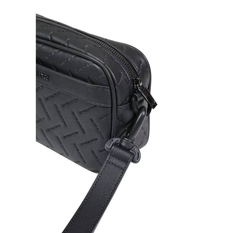 Armani Exchange men shoulder bag black quilted leather crossbody with herringbone pattern and adjustable strap