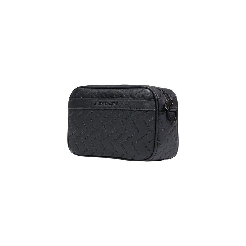 Armani Exchange men shoulder bag black polyester 24x15x8 with black textured leather toiletry bag herringbone pattern embossed branding