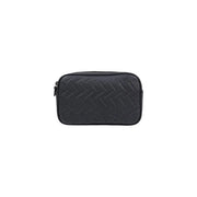 Black woven leather toiletry bag with subtle texture shown with Armani Exchange men shoulder bag polyester black 24x15x8