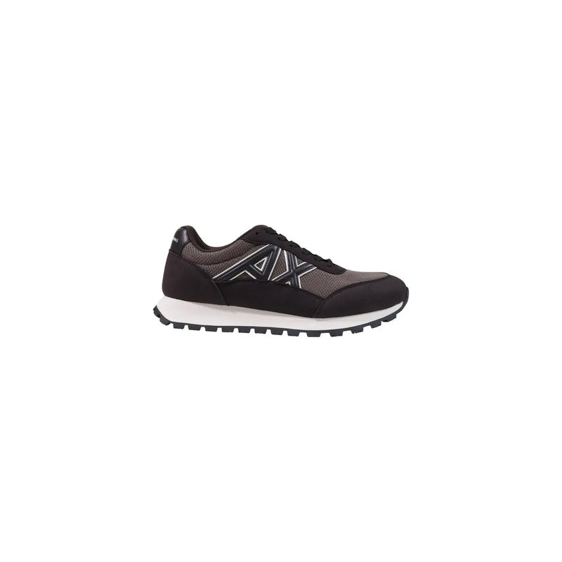 Armani Exchange Herren-Sneaker, schwarz-graues Mesh-Obermaterial mit weißer Sohle und geometrischem Logo für sportliche Aktivitäten