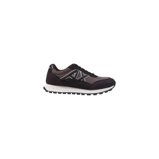 Armani Exchange Herren-Sneaker, schwarz-graues Mesh-Obermaterial mit weißer Sohle und geometrischem Logo für sportliche Aktivitäten