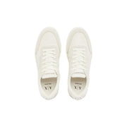 Armani Exchange men sneakers white lace up polyurethane with white leather minimalist design and subtle branding on tongue and heel