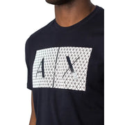 Dark blue crew-neck T-shirt with white geometric AX logo from Armani Exchange Men Spring Summer collection