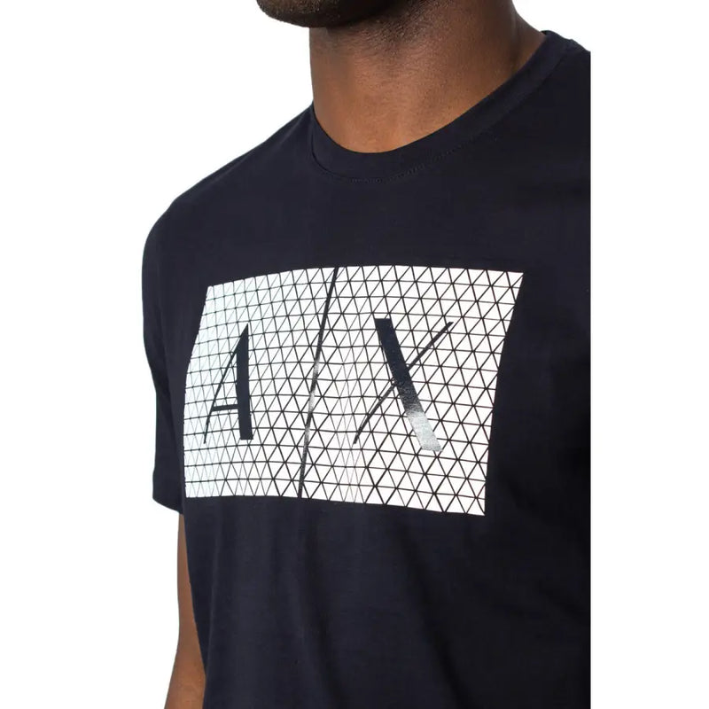Dark blue crew-neck T-shirt with white geometric AX logo from Armani Exchange Men Spring Summer collection