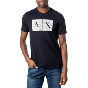 Men’s black short-sleeve T-shirt with white rectangular graphic print from Armani Exchange Spring Summer collection
