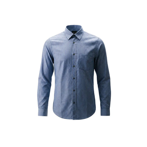 Armani Exchange men shirt navy blue and white vertically striped long-sleeved button-up with classic collar