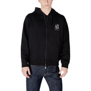 Black zip-up hoodie by Armani Exchange featuring a white embroidered logo on the chest for men