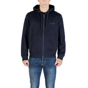 Armani Exchange men sweatshirt navy blue zip up hoodie with subtle embroidered logo on chest in cotton blend