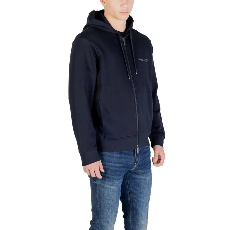 Armani Exchange men sweatshirt black zip-up hoodie with subtle embroidered logo on chest for casual wear