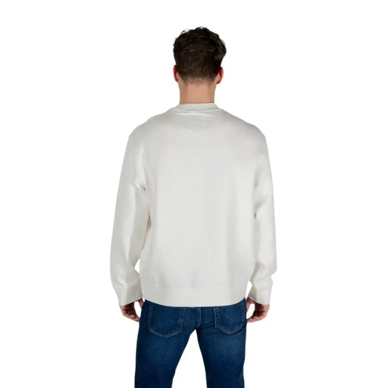 Armani Exchange men sweatshirt plain off-white crewneck with long sleeves and ribbed cuffs in soft fabric