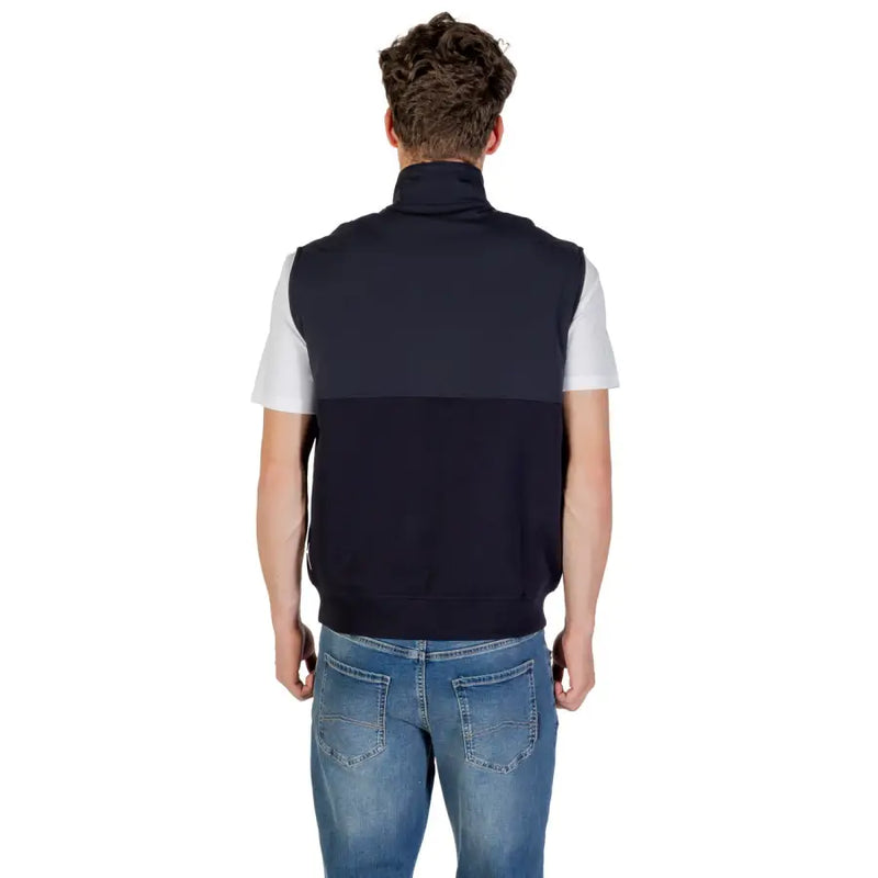 Armani Exchange men sweatshirts navy blue and white two-tone fleece vest with high collar for casual wear