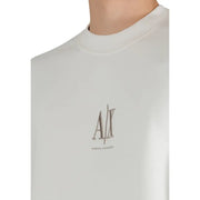 Armani Exchange men sweatshirt in minimalist white with subtle dark gray embroidered logo on a crewneck design
