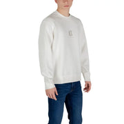 White Armani Exchange crewneck sweatshirt for men featuring a subtle embroidered logo on the chest
