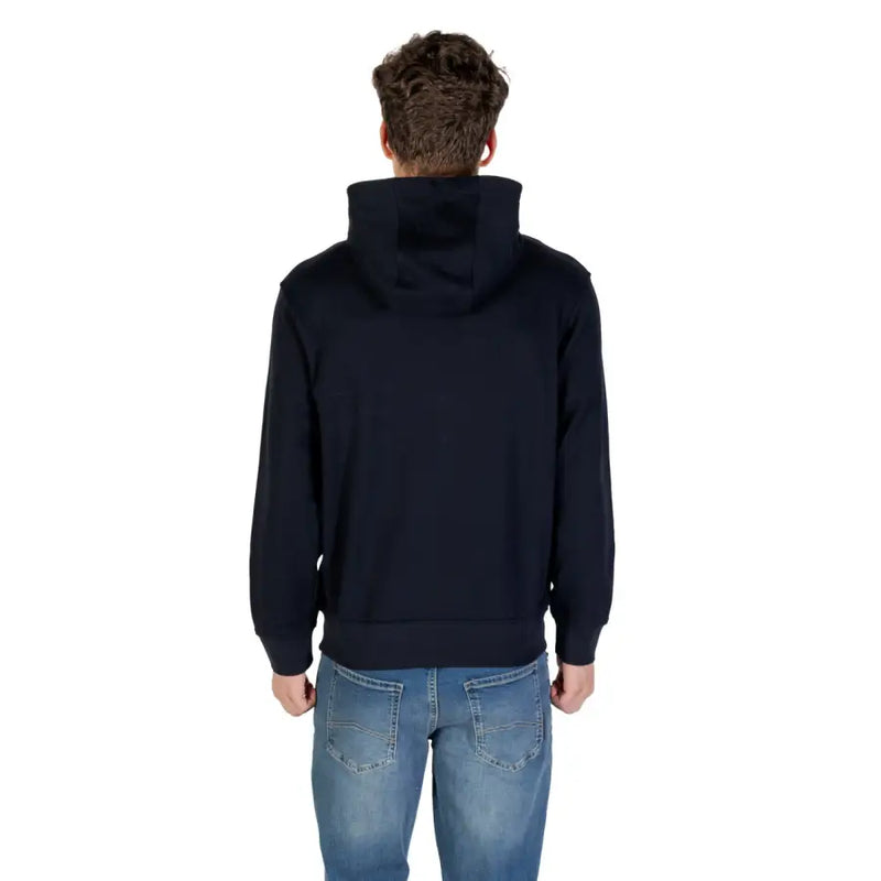 Armani Exchange men sweatshirt in navy blue hooded design with ribbed cuffs and hem for casual wear