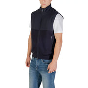 Armani Exchange men sweatshirt black zip-up vest with white short sleeves and subtle side pocket for casual wear