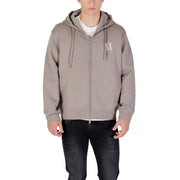 Armani Exchange men sweatshirt taupe zip-up hoodie with white embroidered logo and matching drawstrings