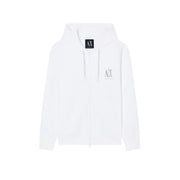 Armani Exchange men sweatshirt white zip-up hoodie with subtle silver logo embroidery and black collar tag