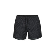 Armani Exchange men swimwear black swim trunks with repeating white outlined change geometric pattern