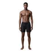 Black Armani Exchange men swimwear swim trunks with subtle vertical logo on side designed for swimming